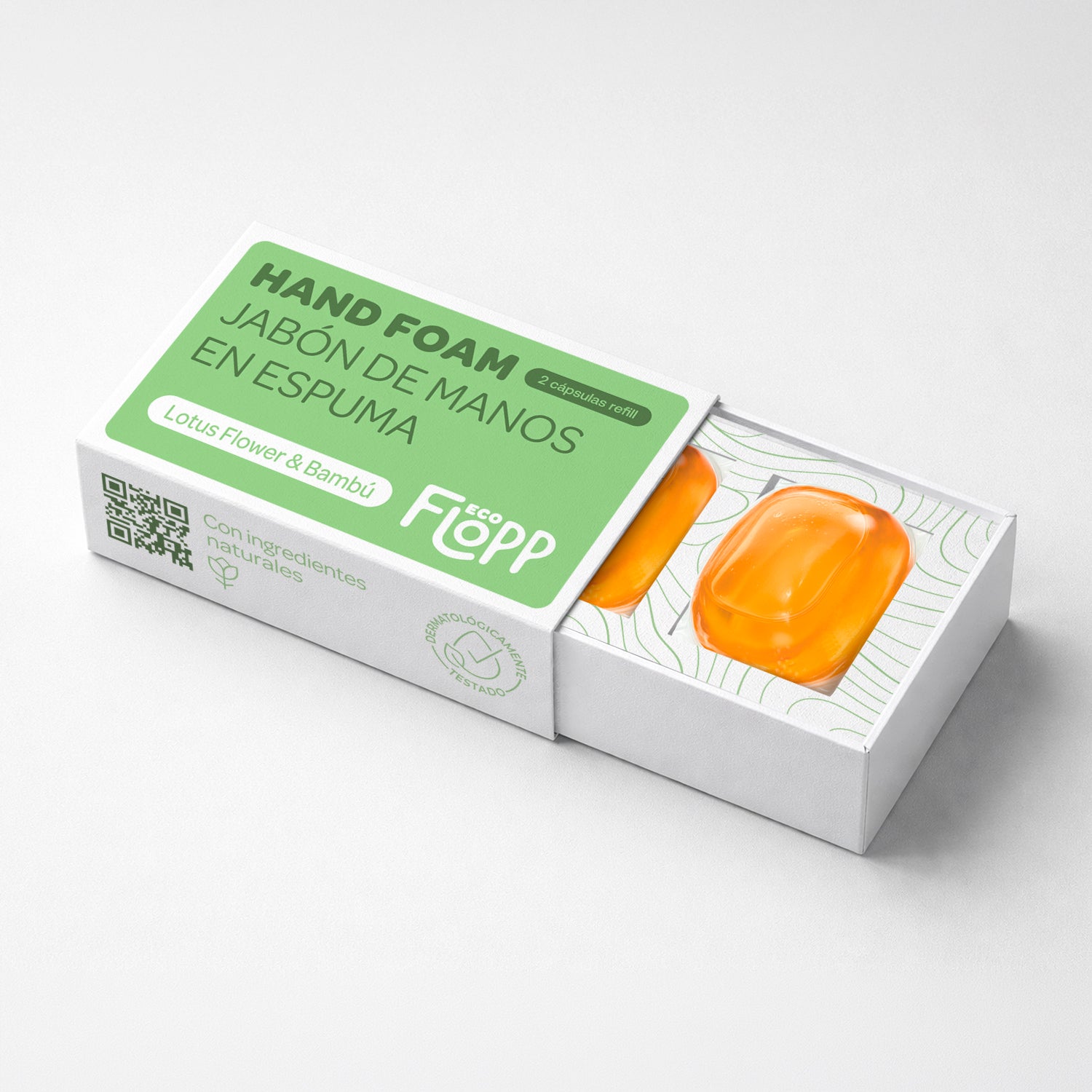 FLOPP ECO Kit Jabón Manos Espuma Botella + Refil con 2 Cápsulas - Lotus Flower & Bambú