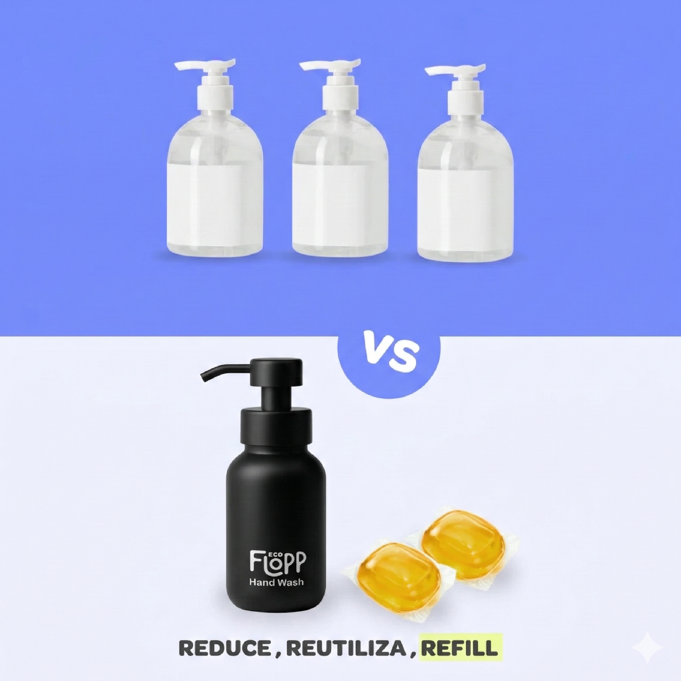 FLOPP ECO Kit Jabón Manos Espuma Botella + Refil con 2 Cápsulas - Lotus Flower & Bambú