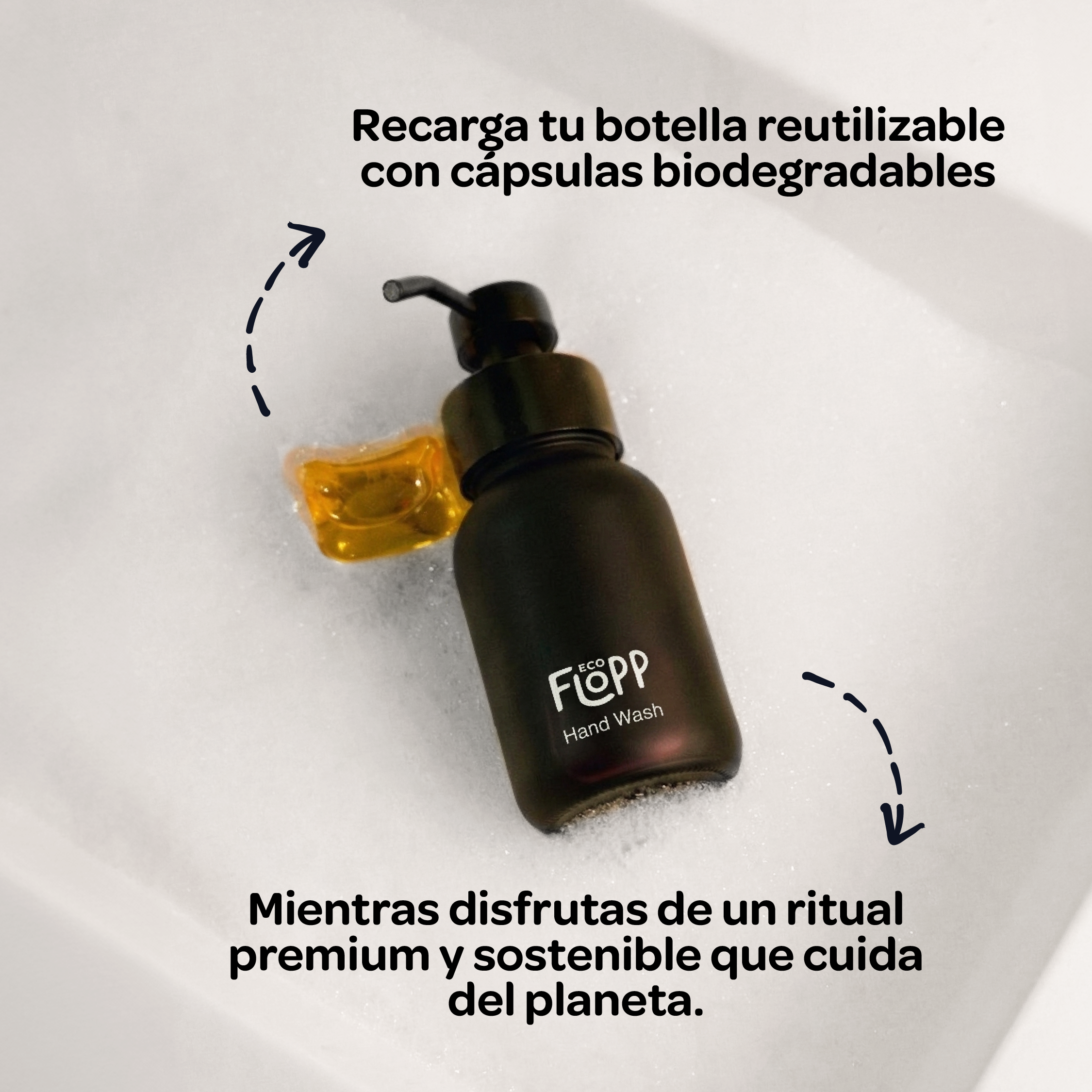 FLOPP ECO Kit Jabón de Manos Espuma 2 Botellas + Refil con 2 Capsulas Dark Amber + Refil con 2 Cápsulas Lotus Flower & Bambú