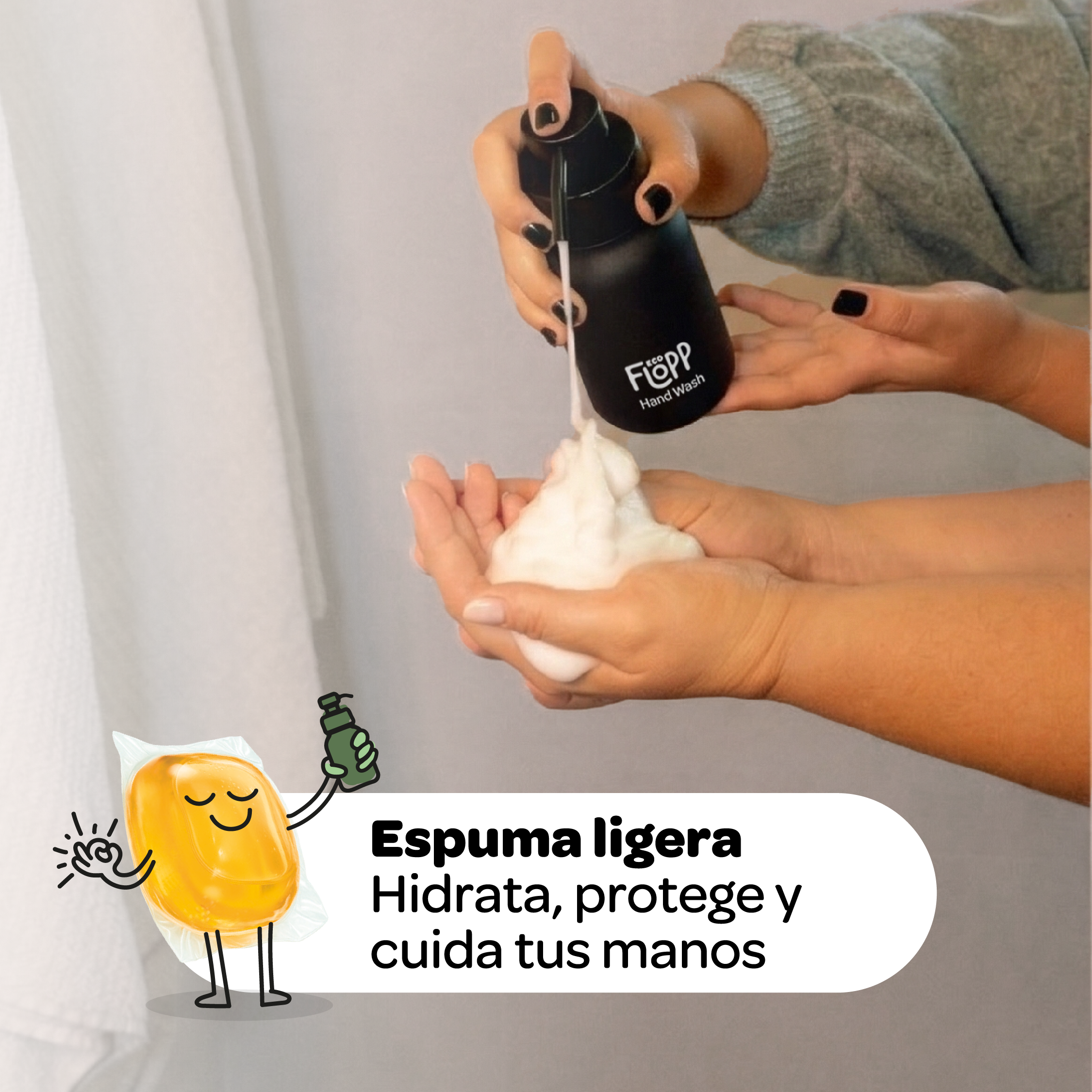 FLOPP ECO Kit Jabón Manos Espuma Botella + Refil con 2 Cápsulas - Lotus Flower & Bambú