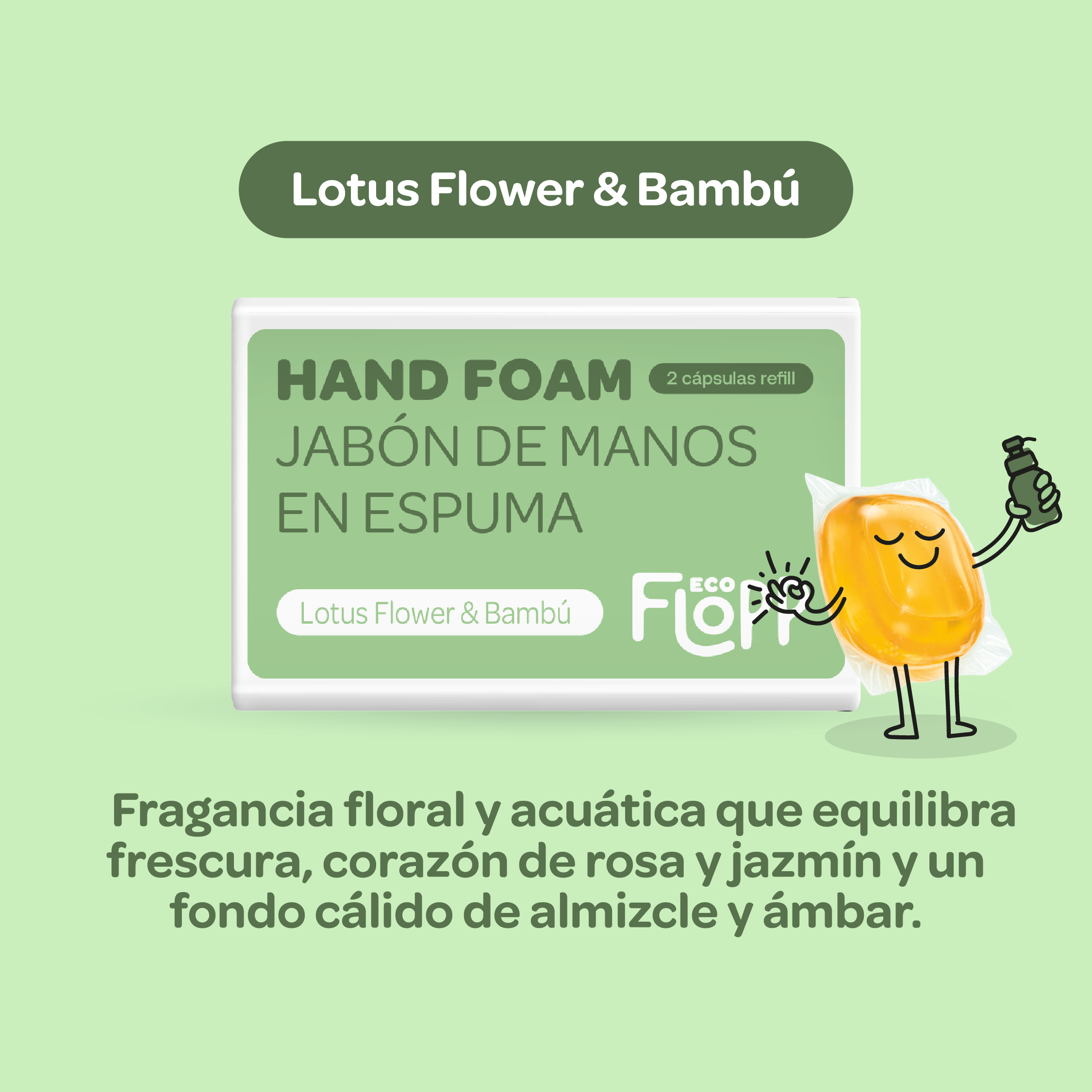 FLOPP ECO Kit Jabón Manos Espuma Botella + Refil con 2 Cápsulas - Lotus Flower & Bambú